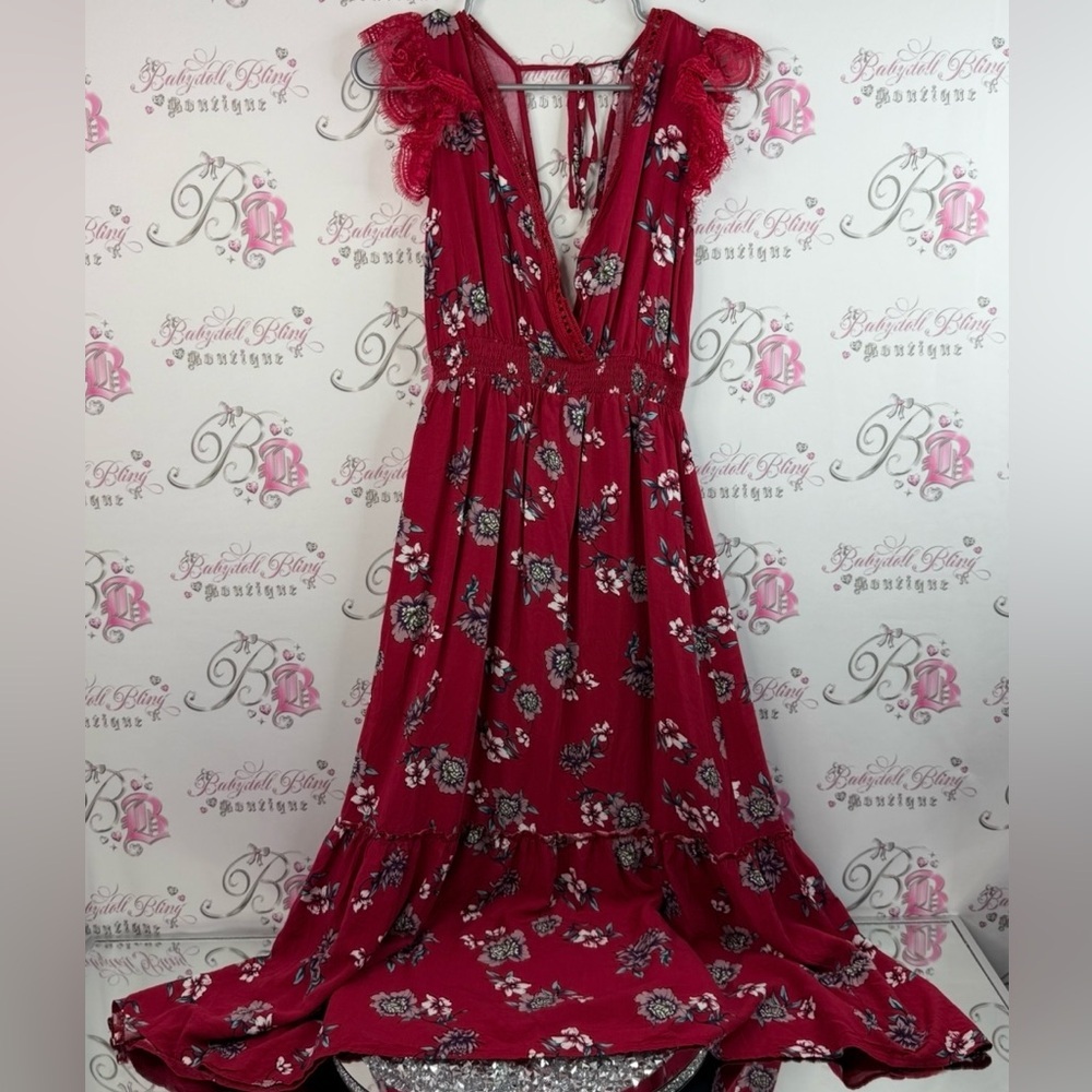 Cupshe dress long maxi white blue purple  Red Floral flowers crochet detail